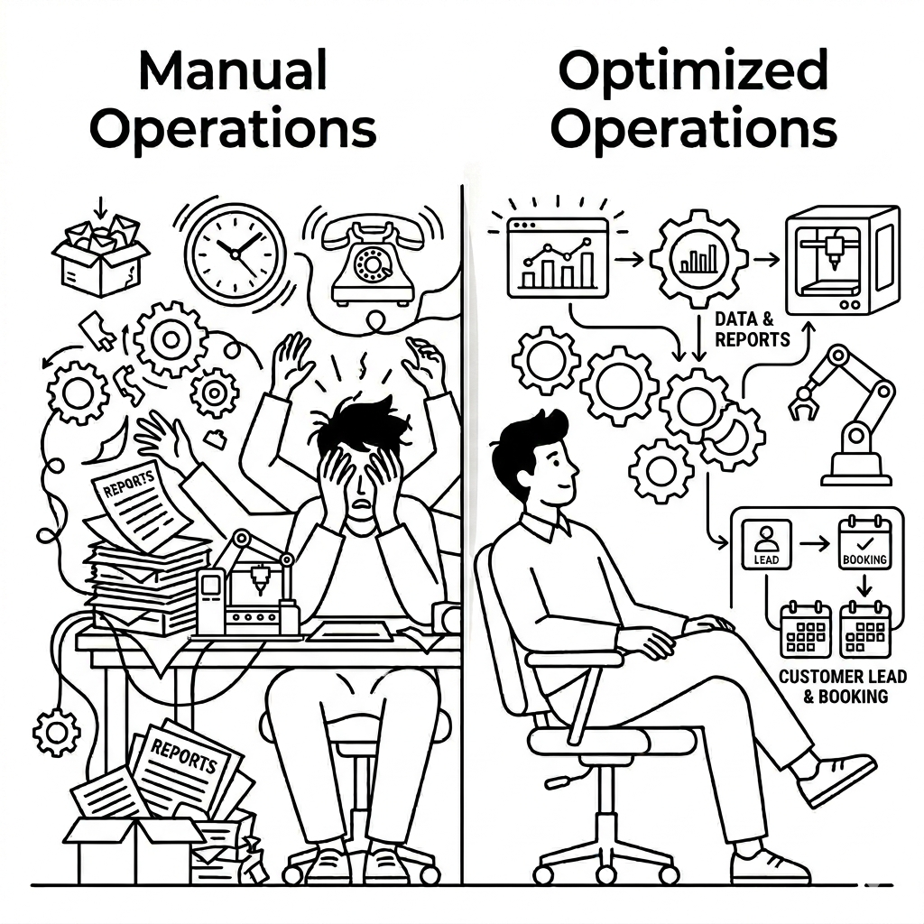 Diagram showing manual business processes being replaced by automated workflows